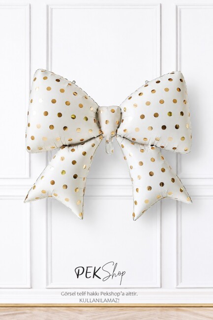 Gold Puantiyeli Krem Fiyonk Folyo Balon - 1