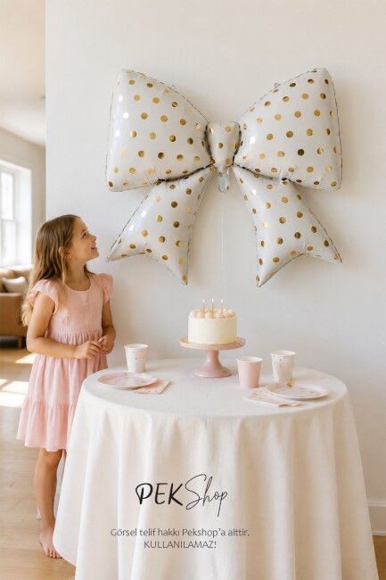 Gold Puantiyeli Krem Fiyonk Folyo Balon - 2
