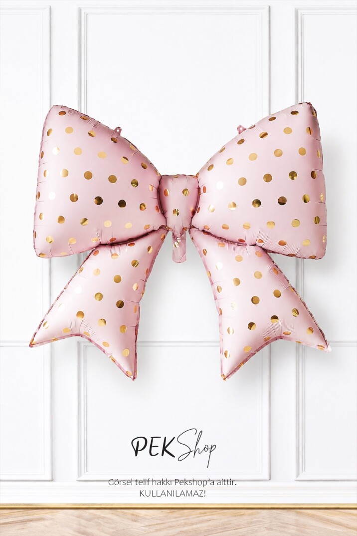 Gold Puantiyeli Pembe Fiyonk Folyo Balon - 2