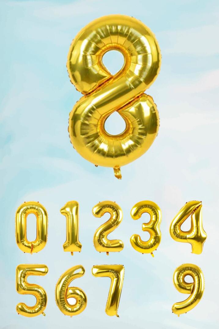 Gold Rakam Folyo Balon Büyük Boy Gold Sayı Balonlar 100cm 40inç - 9