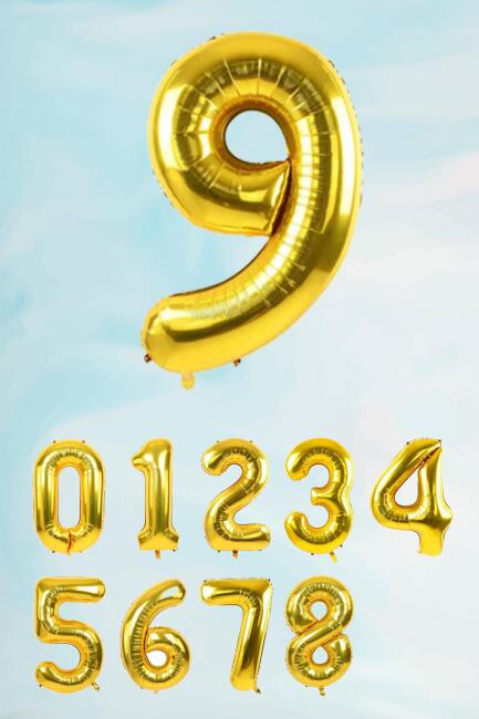 Gold Rakam Folyo Balon Büyük Boy Gold Sayı Balonlar 100cm 40inç - 10