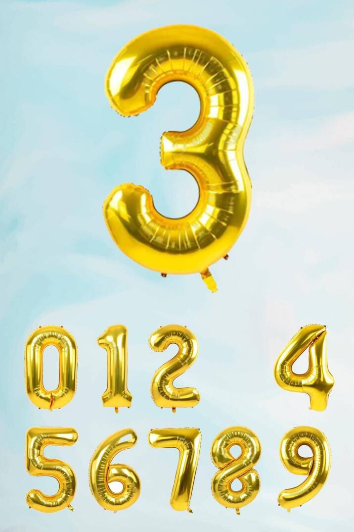 Gold Rakam Folyo Balon Büyük Boy Gold Sayı Balonlar 100cm 40inç - 4