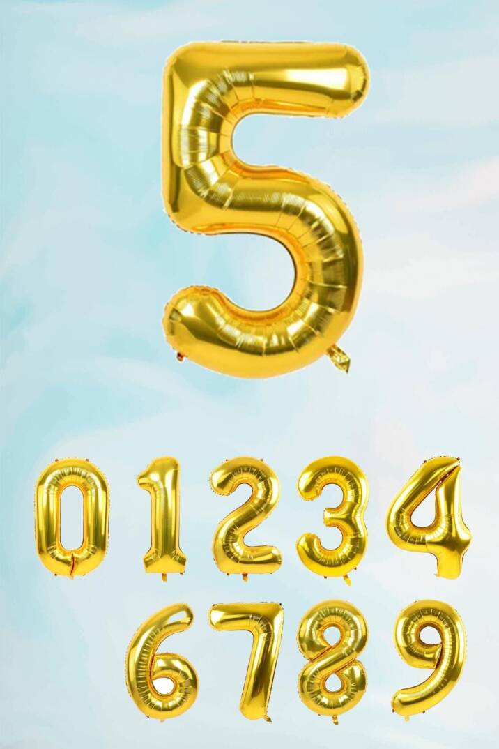 Gold Rakam Folyo Balon Büyük Boy Gold Sayı Balonlar 100cm 40inç - 6