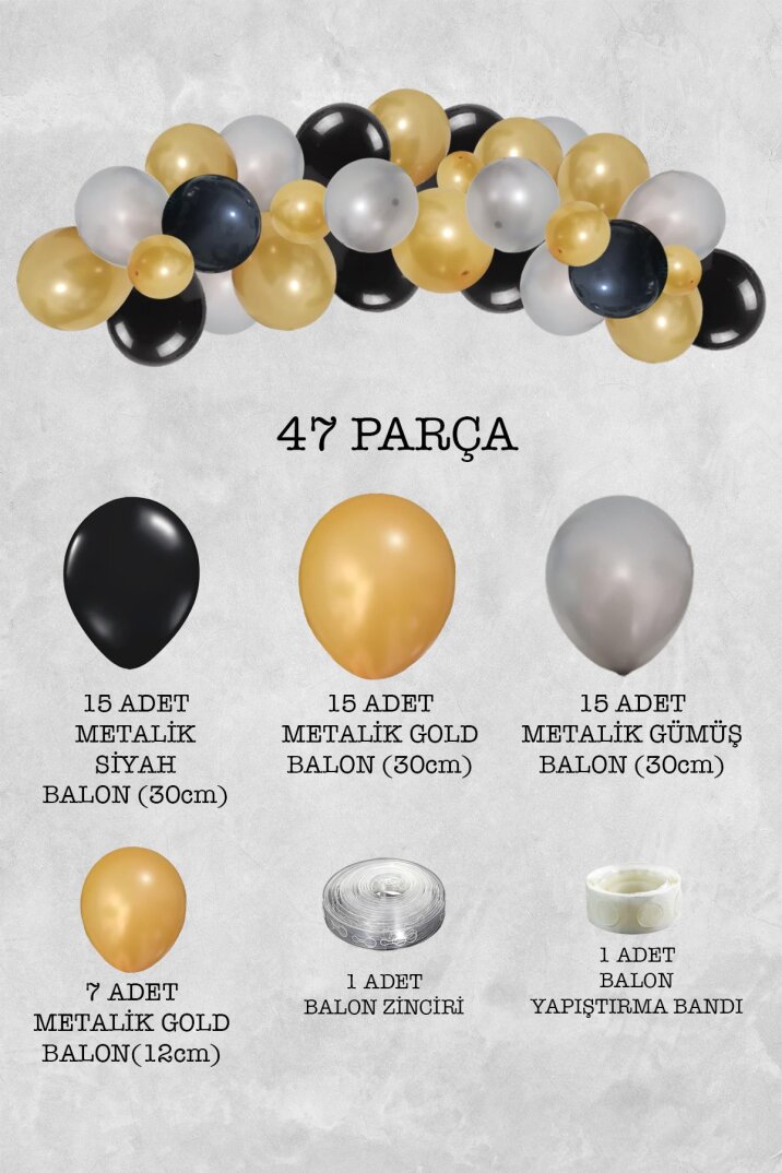 Gold Silver Konsept Balon Zinciri Arı Tema Parti Balon Seti 47 Parça - 2
