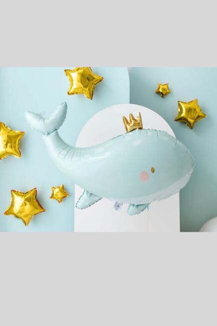 Gold Taçlı Balina Balon Balina Şekilli Folyo Balon 90cm - 1