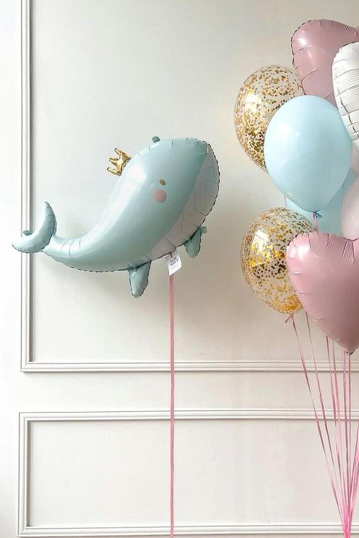 Gold Taçlı Balina Balon Balina Şekilli Folyo Balon 90cm - 2