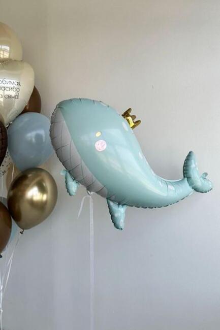 Gold Taçlı Balina Balon Balina Şekilli Folyo Balon 90cm - 3