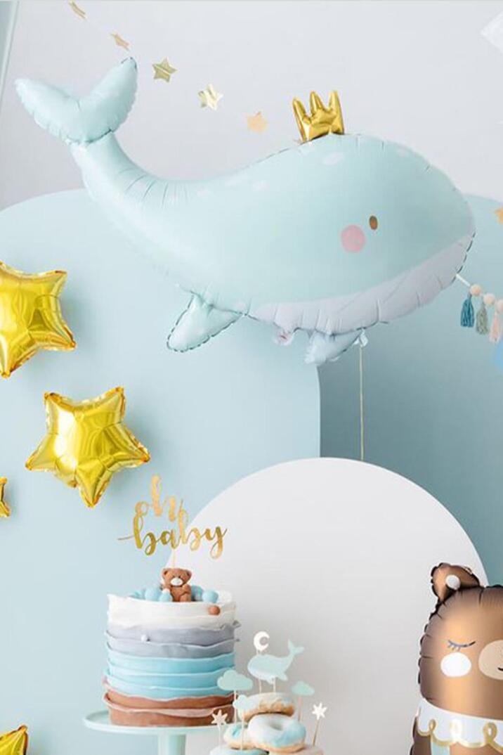 Gold Taçlı Balina Balon Balina Şekilli Folyo Balon 90cm - 4