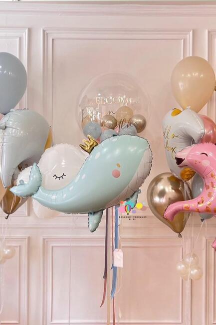 Gold Taçlı Balina Balon Balina Şekilli Folyo Balon 90cm - 5
