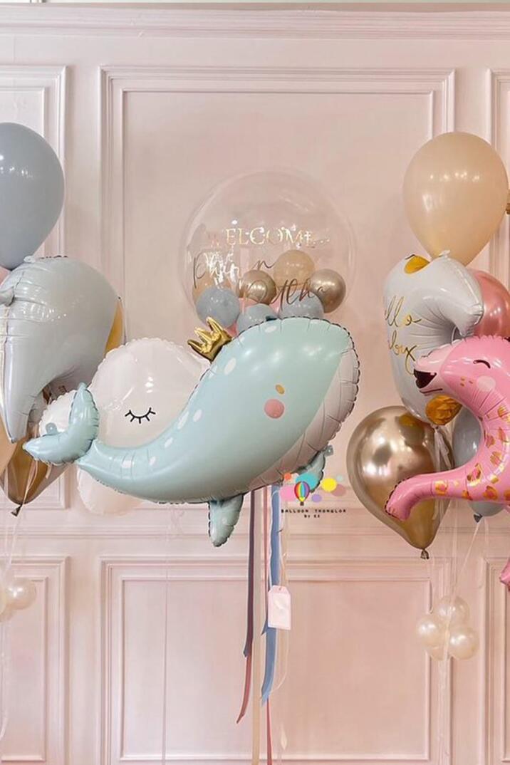 Gold Taçlı Balina Balon Balina Şekilli Folyo Balon 90cm - 5