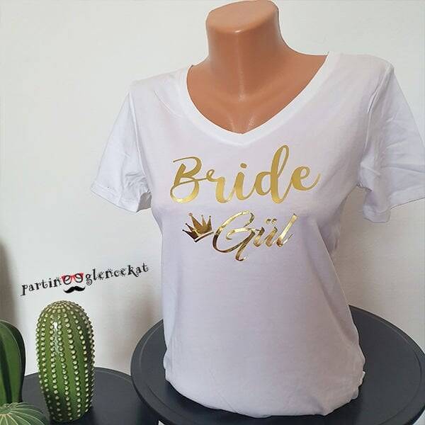 Gold Varak Bride İsme Özel Baskılı Beyaz Tshirt - 1