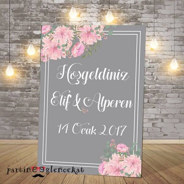 Gri Pembe Konsept Karşılama Panosu - 1