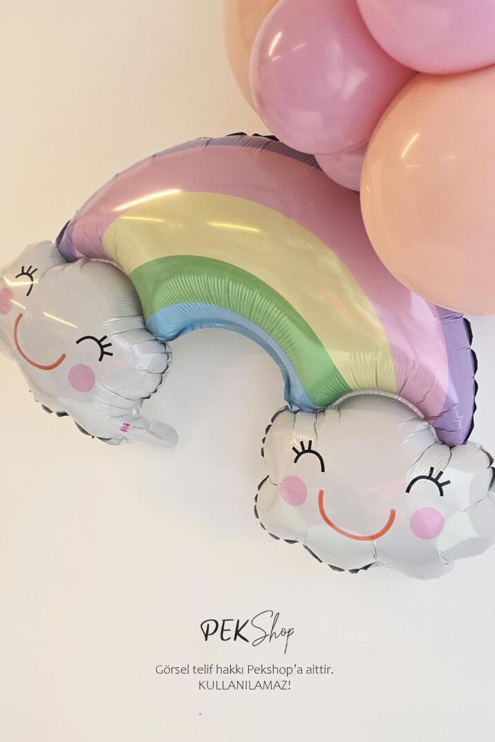 Gülümseyen Bulutlu Gökkuşağı Balon Bulutlar ve Gökkuşağı Folyo Balon - 3