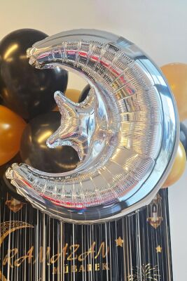 Gümüş Ay Yıldız Folyo Balon Ramazan Balonu Ramazan Süsleri Ay Yıldız Balon - 2