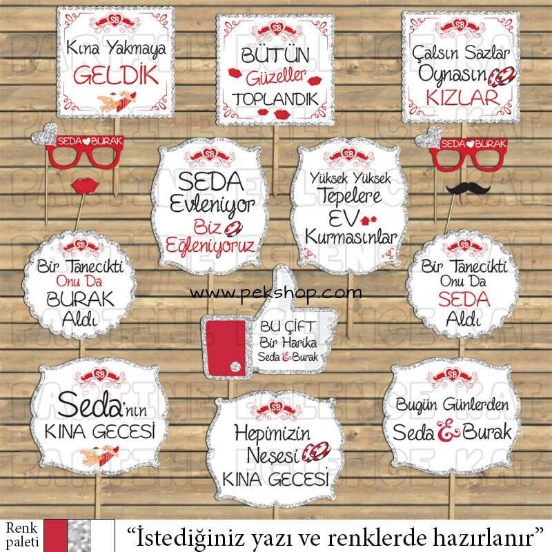 Gümüş Glitter Kırmızı Kına Gecesi Konuşma Balonları - 1