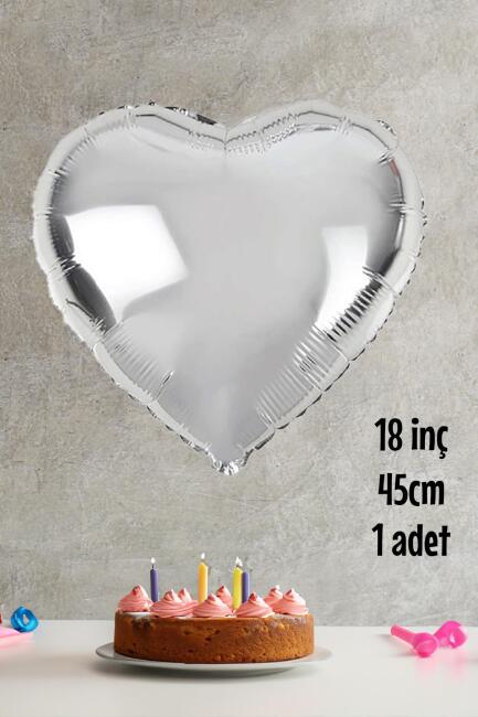 Gümüş Kalp Folyo Balon Parlak Kalp Balon 18" 45cm