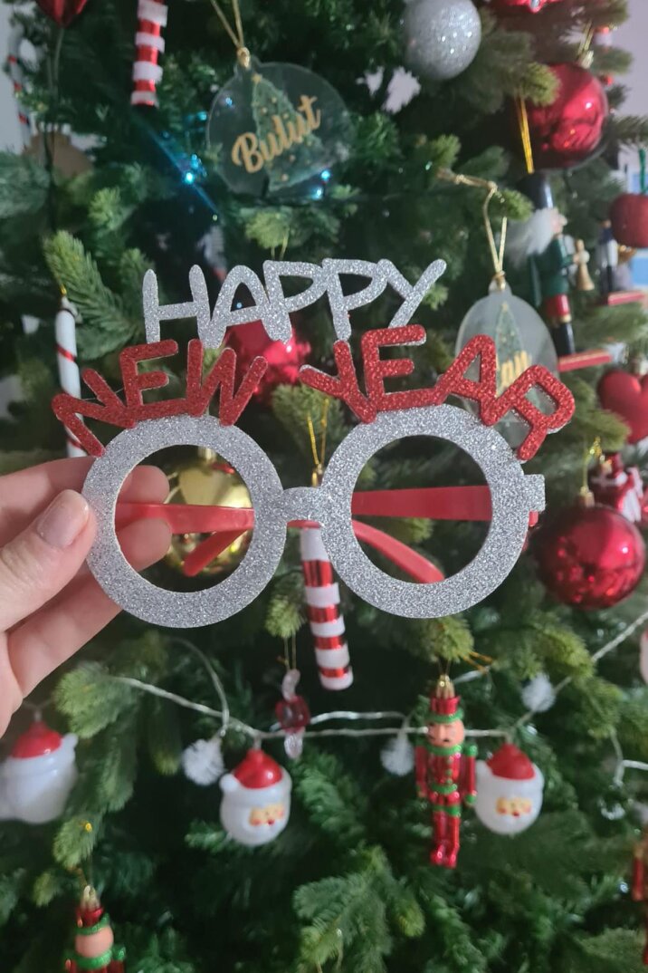 Gümüş Kırmızı Simli Happy New Year Yılbaşı Parti Gözlüğü Yılbaşı Parti Gözlük - 2