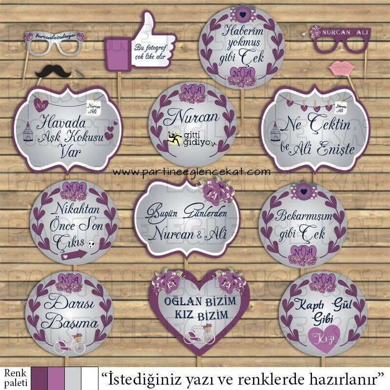 Gümüş - Mor Çiçek Konsept Konuşma Balonları Seti - 1