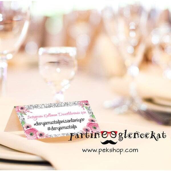 Gümüş Parıltılı Konsept Hashtag / Masa Üstü İsim Kartları - 1