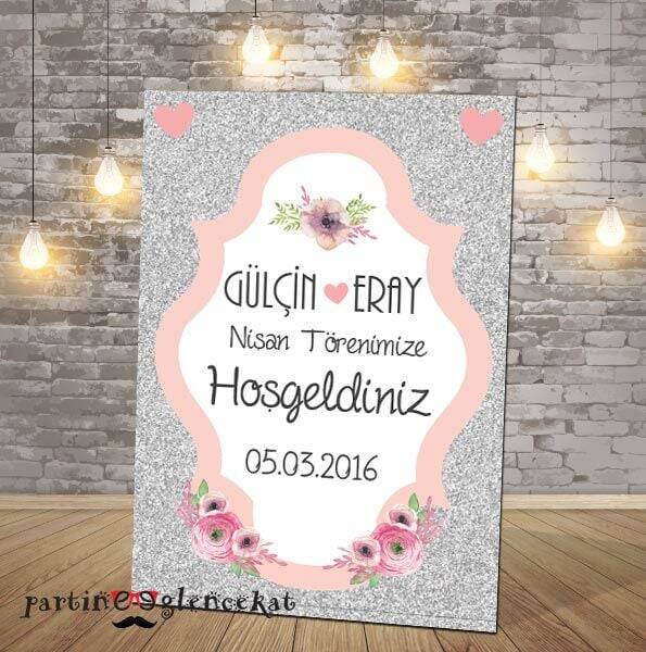 Gümüş Parıltılı Konsept Karşılama Panosu - 1