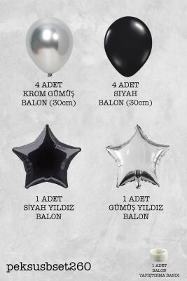 Gümüş Siyah Yıldız Balonlu Balon Demeti Set260 - 2