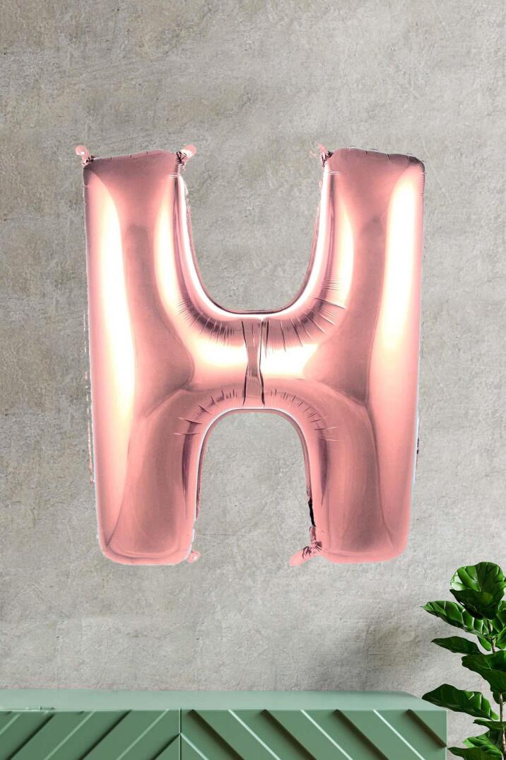 H Harfi Rose Gold Folyo Balon 100 cm 40 inç 1 Metre Baş Harf Balon - 1
