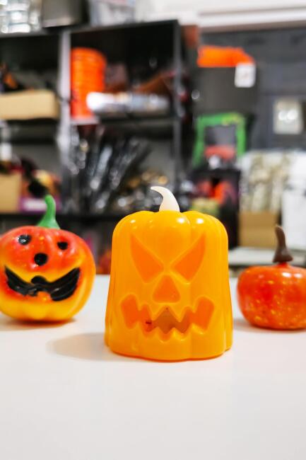 Halloween 3 lü Bal Kabağı Süs Seti Işıklı Balkabağı Mum Gülen Balkabağı Figür ve Küçük Balkabağı Figür - 7