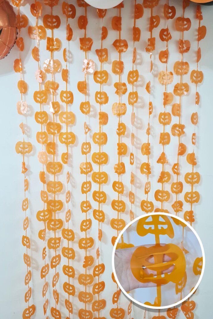 Halloween Bal Kabağı Fon Perde Kapı Perdesi Cadılar Bayramı Arka Fon Süs - 1