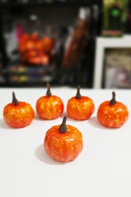 Halloween Balkabağı Figür Süs 5cm - 5 Li Set Cadılar Bayramı Kabak Figür Masa Süsleri 5 Adet - 1