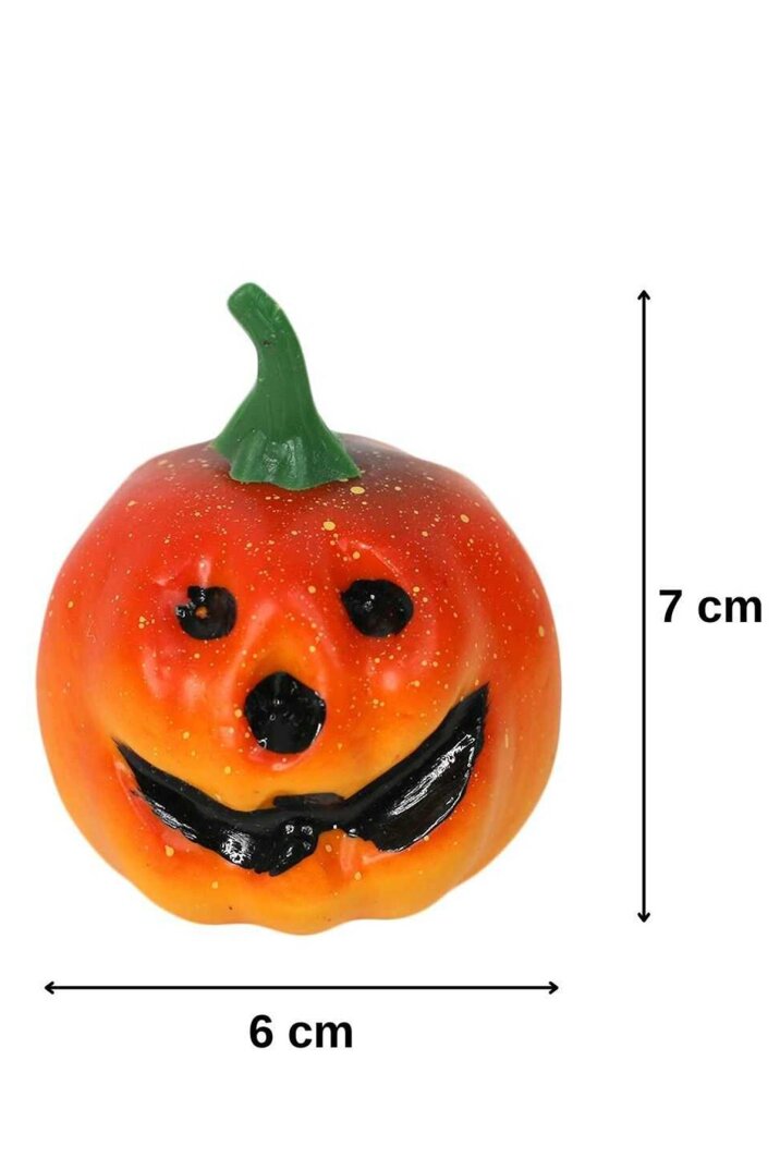 Halloween Gülen Surat Balkabağı Figür Süs 7cm - 3 Lü Set Cadılar Bayramı Kabak Figür Masa Süsleri 3 Adet - 5