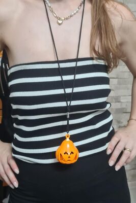Halloween Işıklı Balkabağı Kolye Cadılar Bayramı Bal Kabağı Kolyesi Işıklı - 2