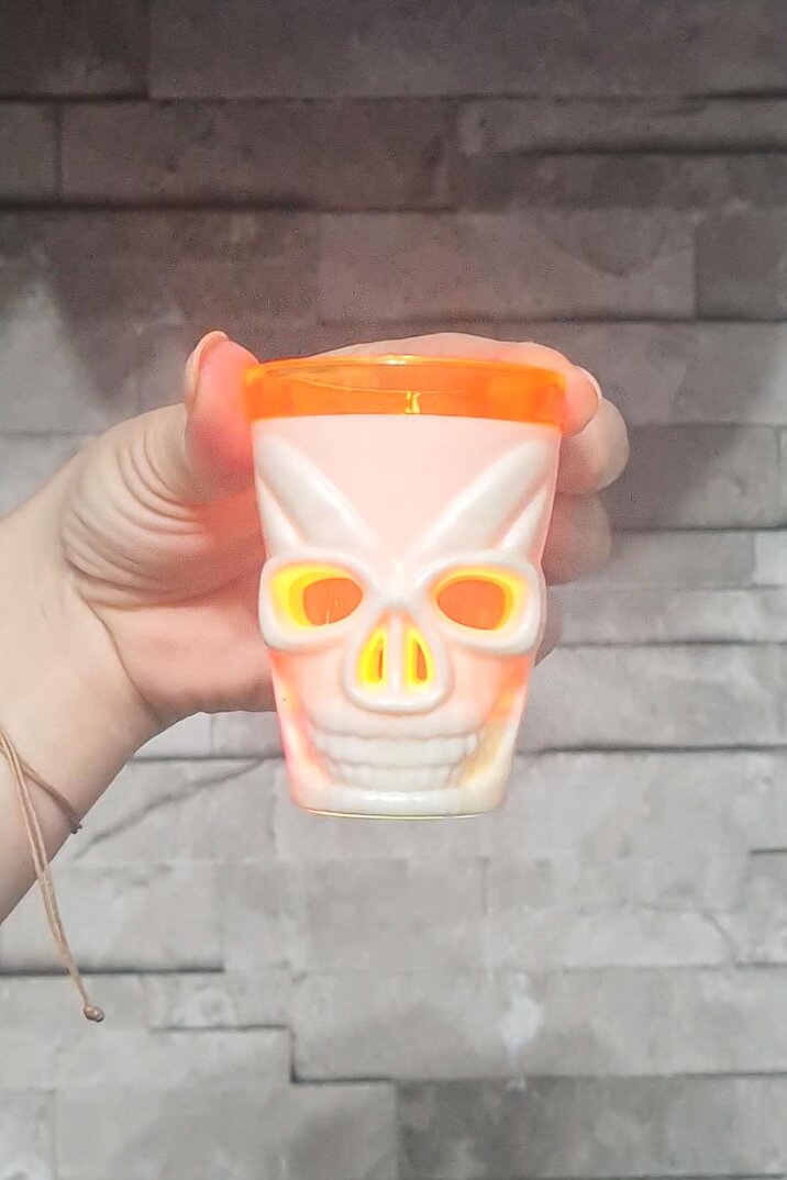 Halloween Işıklı Bardak Kuru Kafa Shot Bardağı Işıklı Cadılar Bayramı Bardağı 7cm - 2