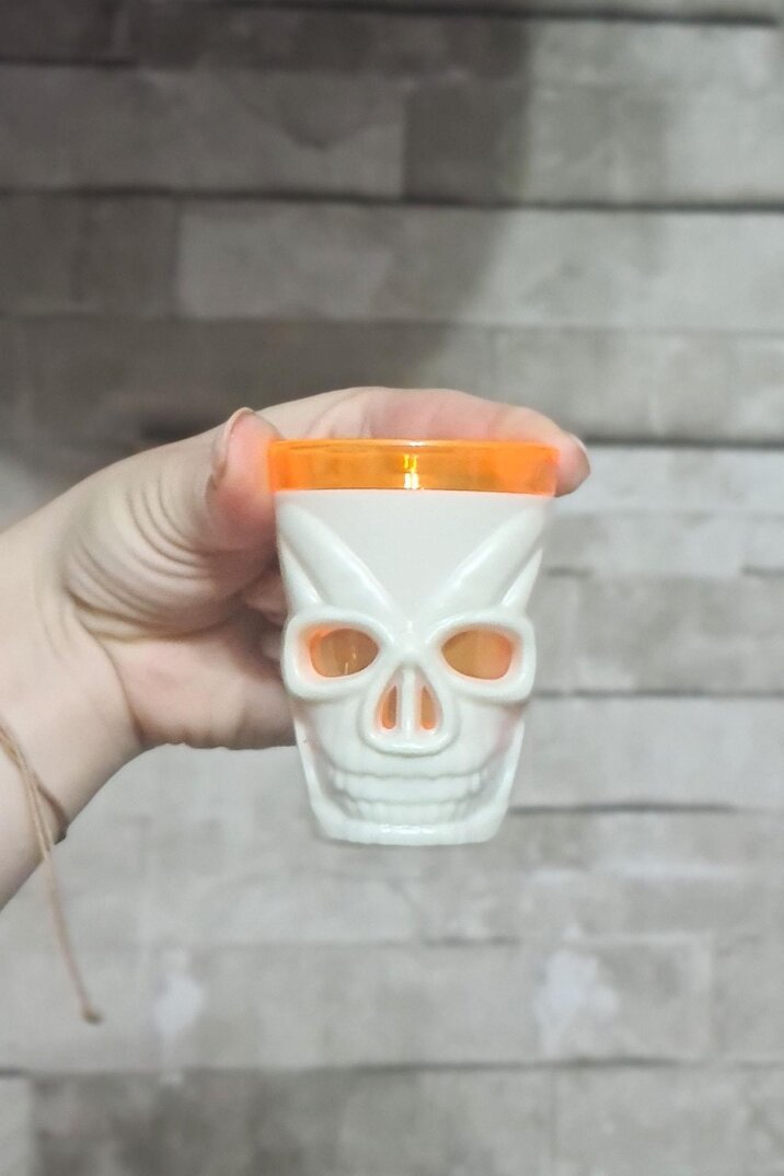 Halloween Işıklı Bardak Kuru Kafa Shot Bardağı Işıklı Cadılar Bayramı Bardağı 7cm - 3