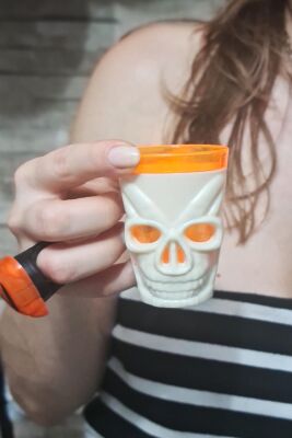 Halloween Işıklı Bardak Kuru Kafa Shot Bardağı Işıklı Cadılar Bayramı Bardağı 7cm - 5