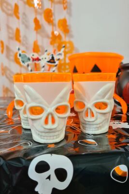 Halloween Işıklı Bardak Kuru Kafa Shot Bardağı Işıklı Cadılar Bayramı Bardağı 7cm - 6