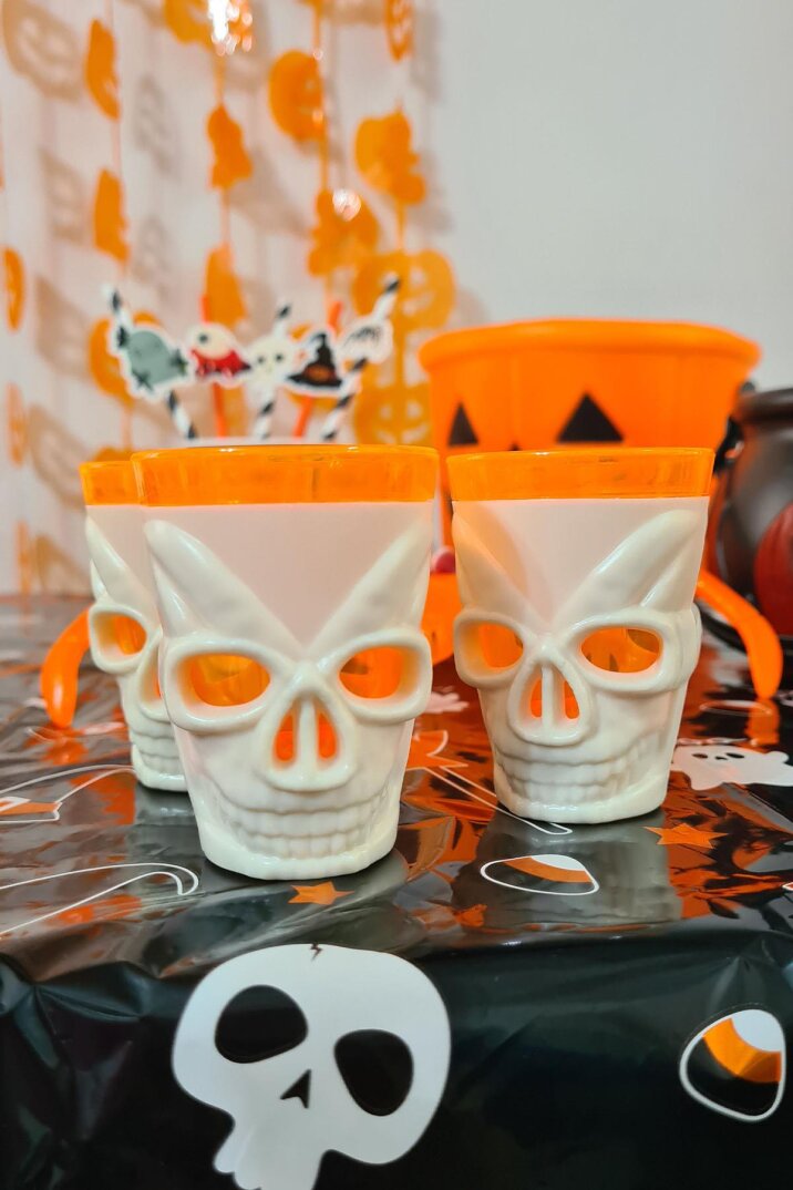 Halloween Işıklı Bardak Kuru Kafa Shot Bardağı Işıklı Cadılar Bayramı Bardağı 7cm - 6