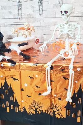 Halloween Masa Örtüsü Parlak Turuncu Cadılar Bayramı Desenli Masa Örtüsü Büyük Boy 135x180cm - 3