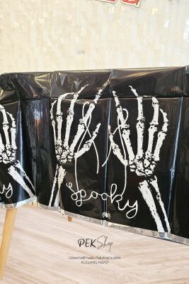 Halloween Masa Örtüsü Siyah İskelet Eller Spooky Masa Örtüsü Cadılar Bayramı Desenli Büyük Boy 135x180cm - 2