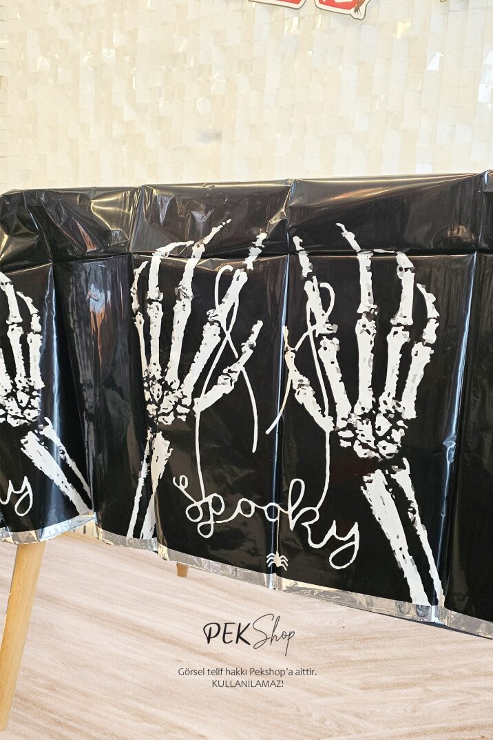 Halloween Masa Örtüsü Siyah İskelet Eller Spooky Masa Örtüsü Cadılar Bayramı Desenli Büyük Boy 135x180cm - 2