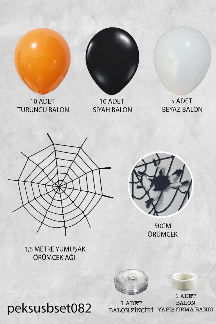 Halloween Parti Balon Süsleme Seti Örümcek Ağı ve Örümcekli Cadılar Bayramı Süsleme Seti - 2