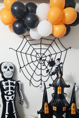 Halloween Parti Balon Süsleme Seti Örümcek Ağı ve Örümcekli Cadılar Bayramı Süsleme Seti - 4