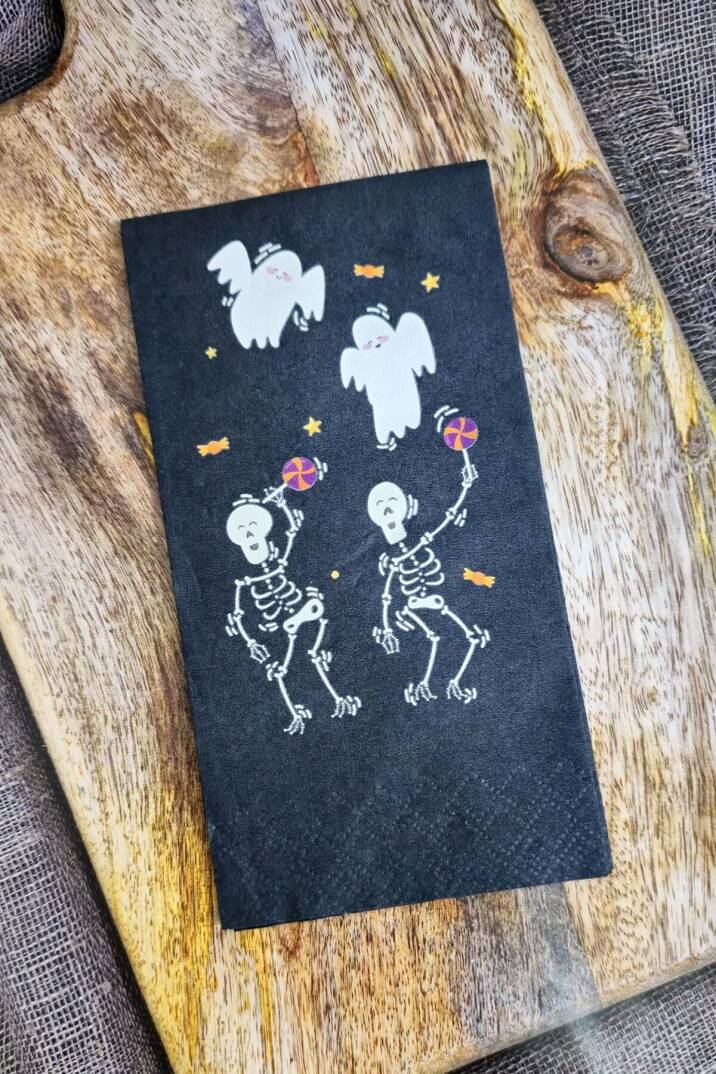 Halloween Peçetesi Beyaz Hayalet İskelet Baskılı Siyah Peçete 20li - 1