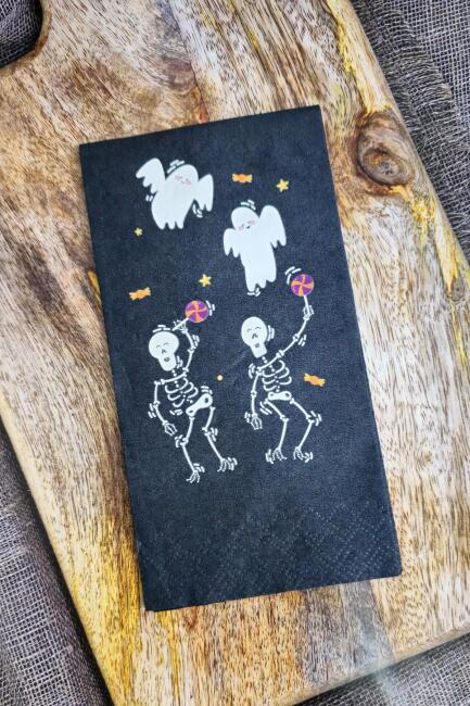 Halloween Peçetesi Beyaz Hayalet İskelet Baskılı Siyah Peçete 20li