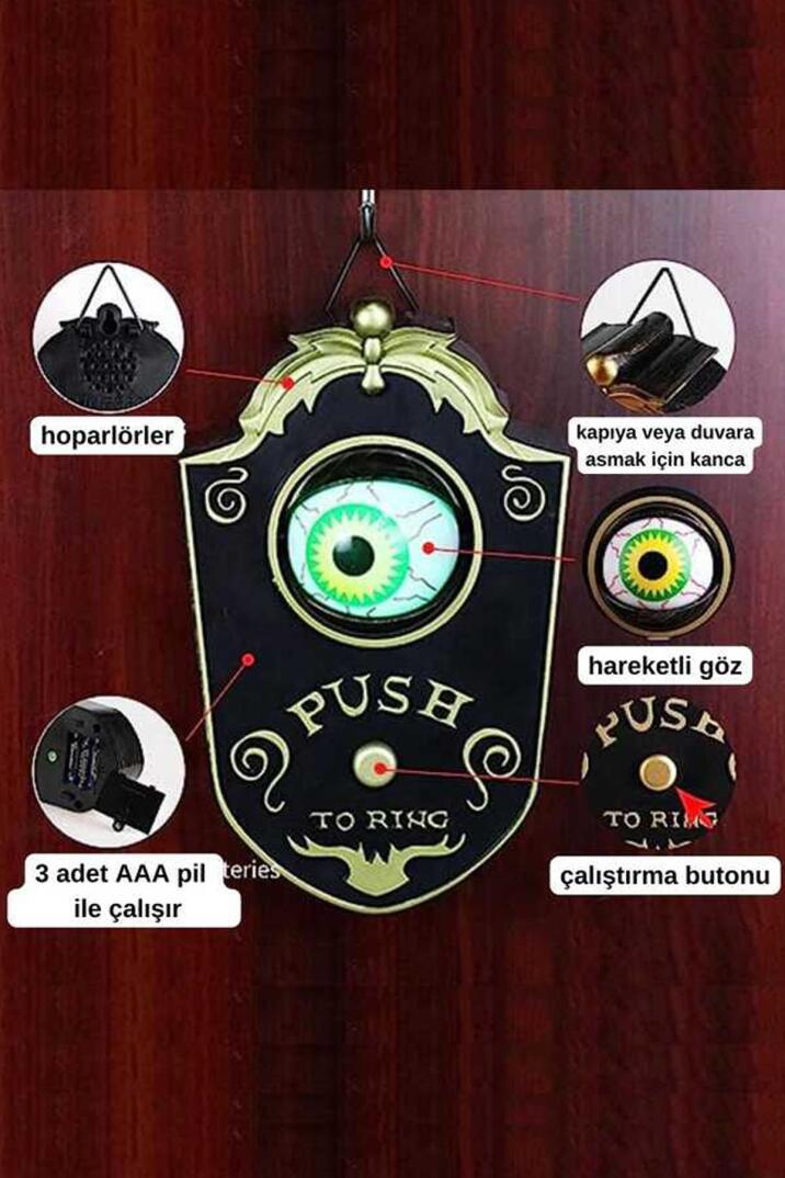 Halloween Sesli Hareketli Kapı Zili Oynar Gözlü Siyah Gold Cadılar Bayramı Kapı Zili - 4