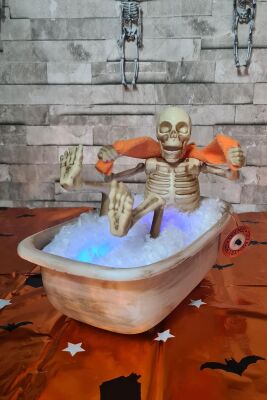 Halloween Sesli Hareketli Küvette İskelet Cadılar Bayramı Hareketli Süs - 4