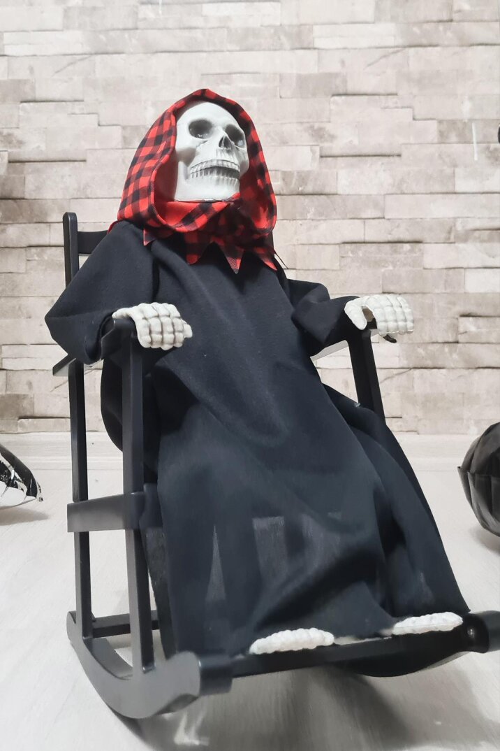 Halloween Sesli Hareketli Sallanan Sandalyede İskelet Cadılar Bayramı Hareketli Süs - 2