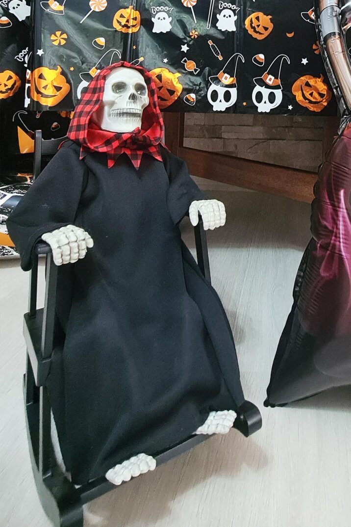 Halloween Sesli Hareketli Sallanan Sandalyede İskelet Cadılar Bayramı Hareketli Süs - 3