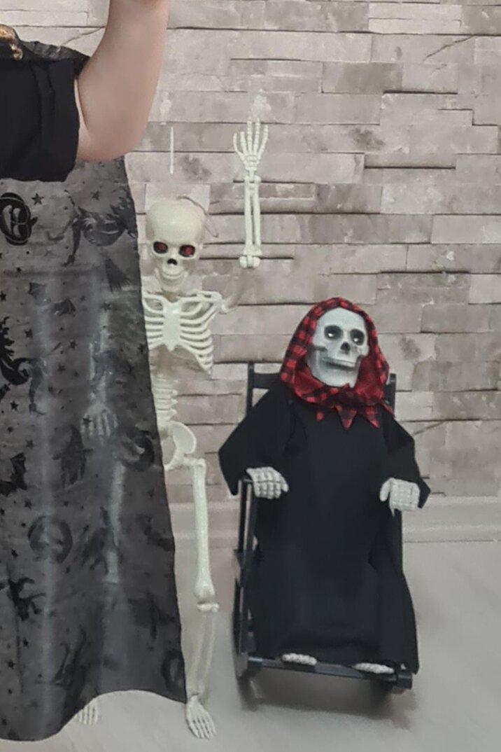 Halloween Sesli Hareketli Sallanan Sandalyede İskelet Cadılar Bayramı Hareketli Süs - 4
