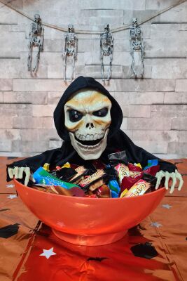 Halloween Sesli Hareketli Şekerlik İskelet Şeker Kovası Hareket Sensörlü Hareketli Sesli Şekerlik - 1