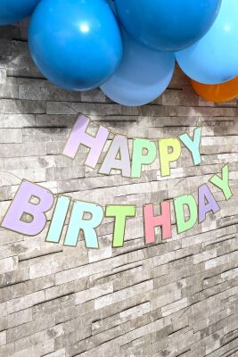 Happy Birthday Banner Makaron Renkler Doğum Günü Süsleri - 2